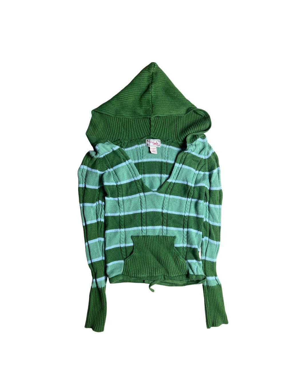 The Myth Of Jade Green Hooded Striped Knit Long Sleeve Size XS